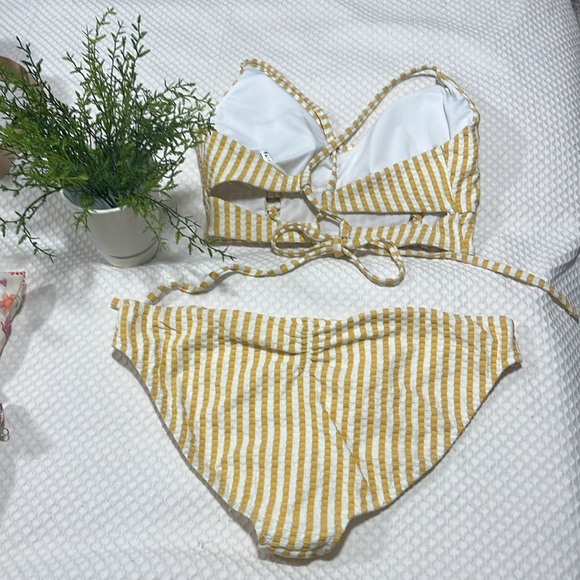 Jessica Simpson yellow/white striped 2 piece swimsuit. - Picture 2 of 4